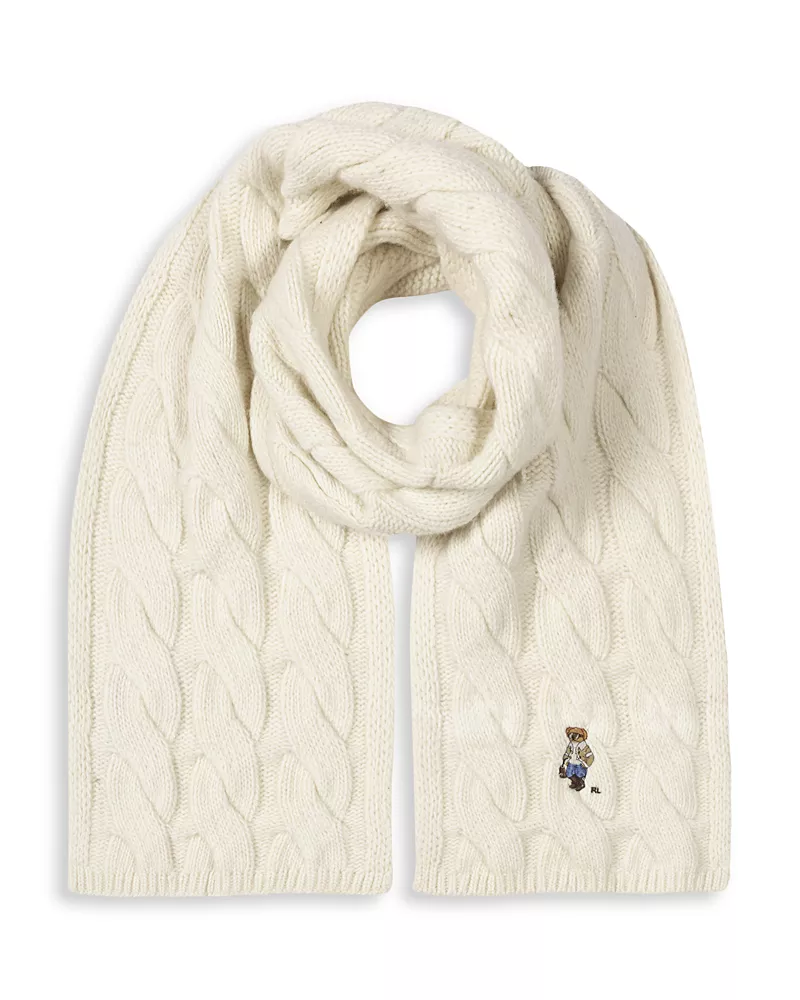 Polo Ralph Lauren Winter Bear Cable Knit Merino Wool Scarf