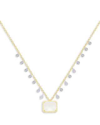 14K White & Yellow Gold Frosted Crystal & Diamond Dangle Pendant Necklace, 16-18"