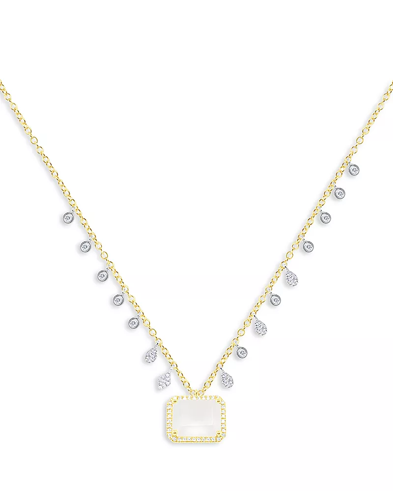 Meira T 14K White & Yellow Gold Frosted Crystal & Diamond Dangle Pendant Necklace, 16