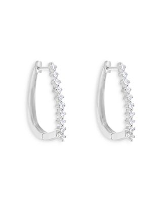 14K White Gold Diamond Rectangular Hoop Earrings, 0.12 tcw