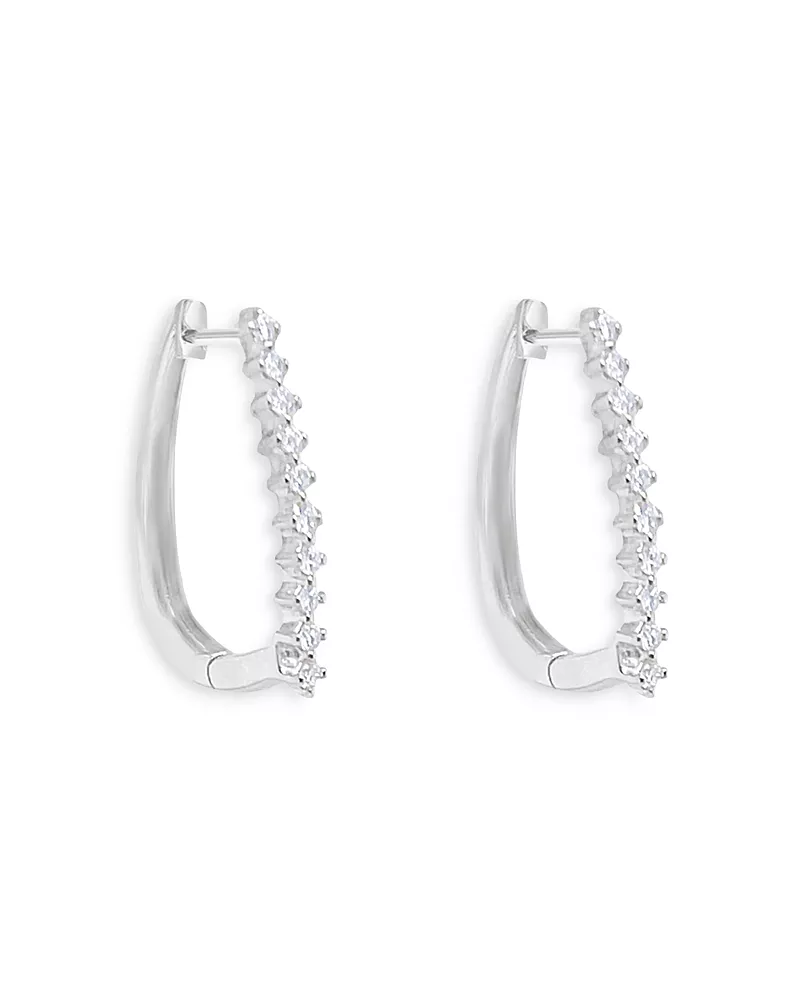 Meira T 14K White Gold Diamond Rectangular Hoop Earrings, 0.12 tcw