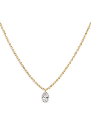 14K Yellow Gold Lab Grown Diamond Oval Solitaire Pendant Necklace, 0.75 tcw