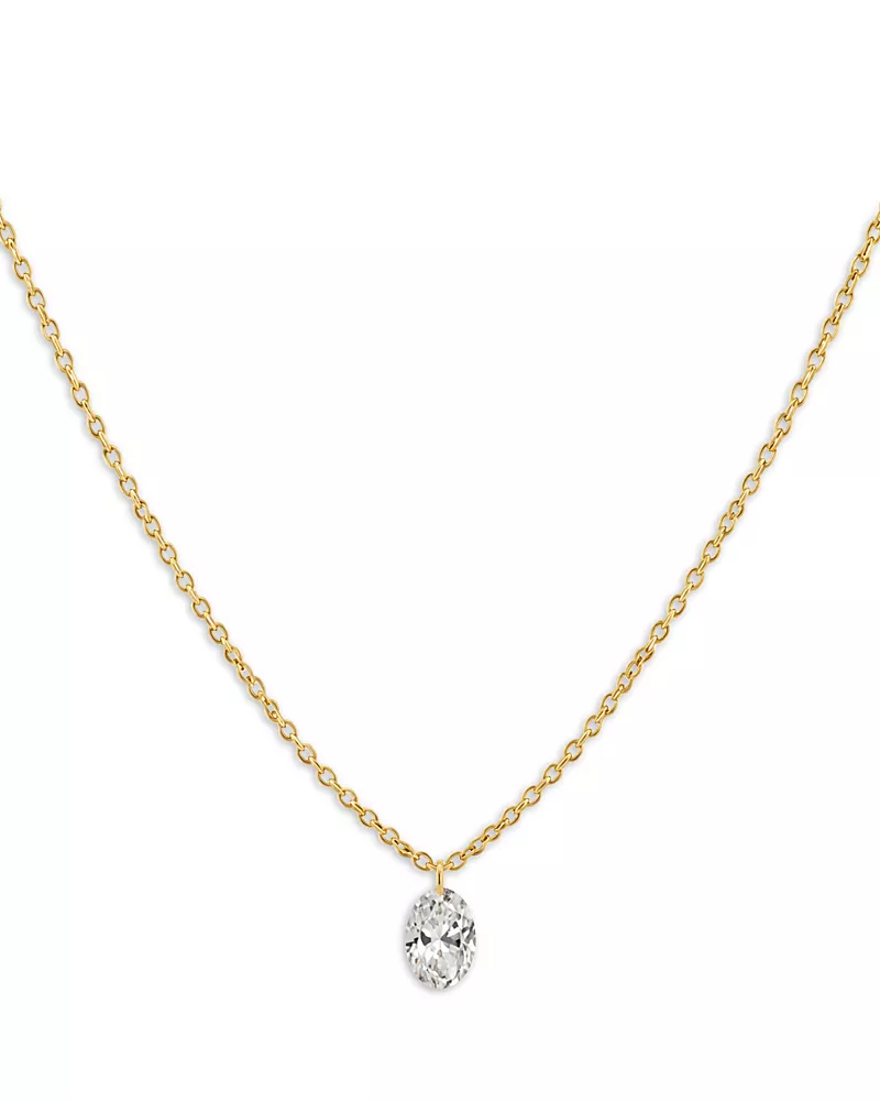 Meira T 14K Yellow Gold Lab Grown Diamond Oval Solitaire Pendant Necklace, 0.75 tcw