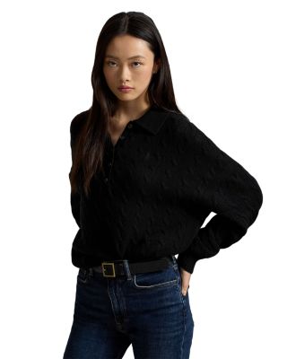 Wool & Cashmere Cable Knit Polo Collar Sweater
