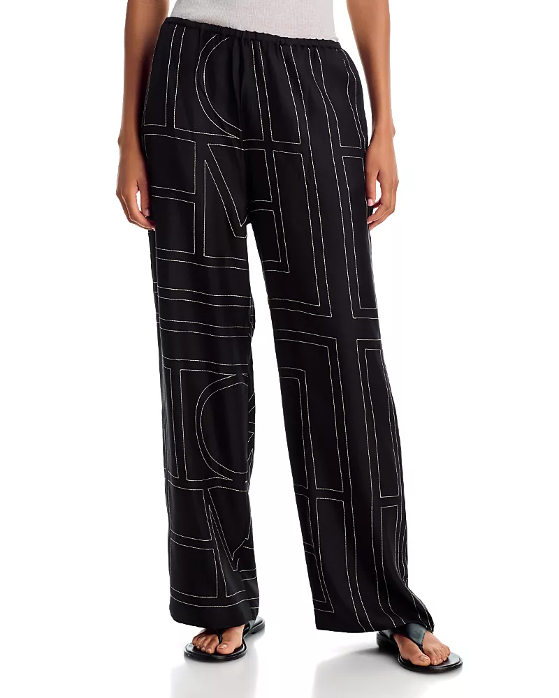 Toteme Silk Monogrammed Pull On Pajama Pants