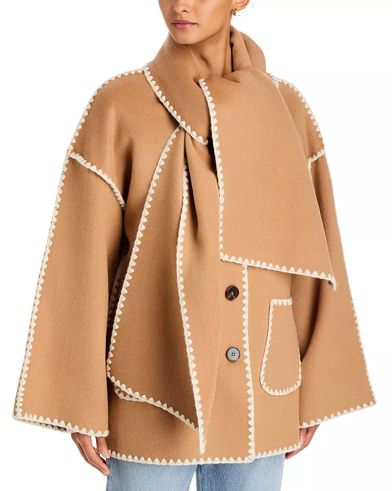 a. ren Eliette Blanket Stitch Double Face Scarf Coat