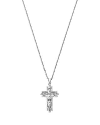 Diamond Pave Cross Pendant Necklace in 14K White Gold, 0.35 tcw