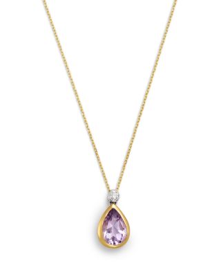 Diamond & Amethyst Pendant Necklace in 14K Yellow Gold, 0.07 tcw