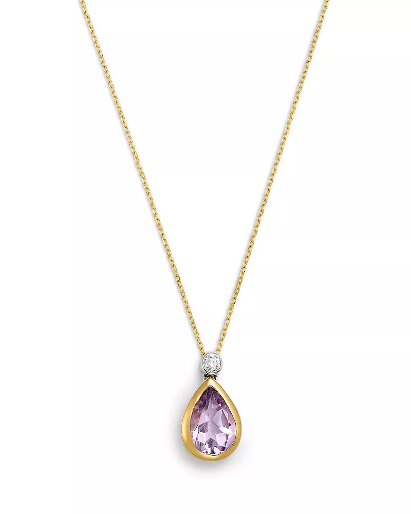 Bloomingdale's Fine Collection Diamond & Amethyst Pendant Necklace in 14K Yellow Gold, 0.07 tcw