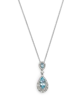 Bloomingdale's Fine Collection Diamond & Aquamarine Double Drop Pendant Necklace in 14K White Gold, 0.55 tcw