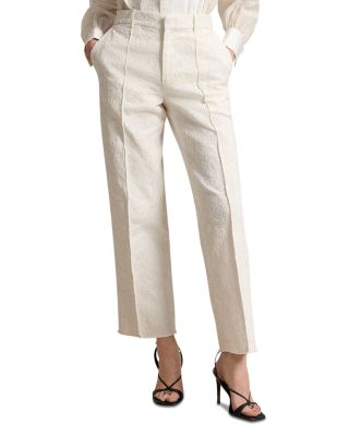 Cotton & Linen Embroidered Straight Crop Pants