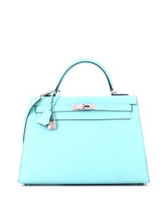 Kelly 32 Handbag Blue Epsom with Palladium Hardware