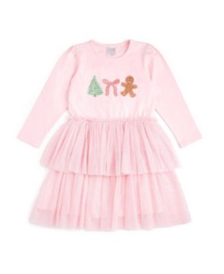 Girls' Gingerbread Embroidered Christmas Long Sleeve Tutu Dress - Baby, Little Kid, Big Kid