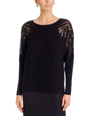 T Tahari Embellished Crewneck Sweater