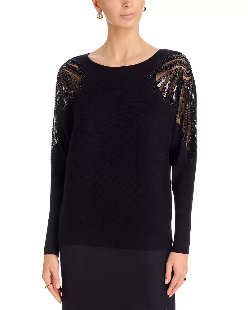T Tahari Embellished Crewneck Sweater