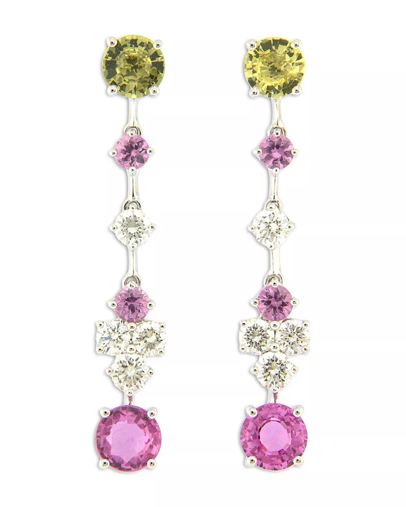 Bloomingdale's Fine Collection Diamond & Multicolor Sapphire Drop Earrings in 18K White Gold