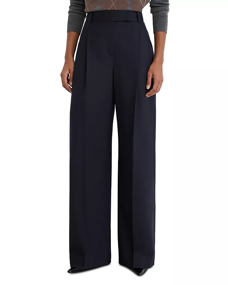 Reiss Luna Wool Blend Pleated Wide Leg Pants