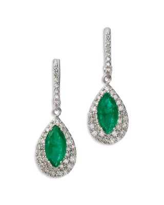 Emerald & Diamond Pave Teardrop Earrings in 14K White Gold