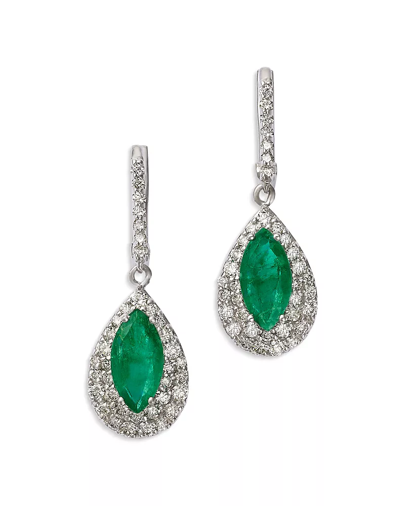Bloomingdale's Fine Collection Emerald & Diamond Pave Teardrop Earrings in 14K White Gold