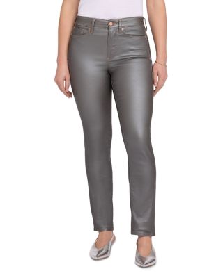 Sheri High Rise Slim Straight Jeans in Coated Pewter