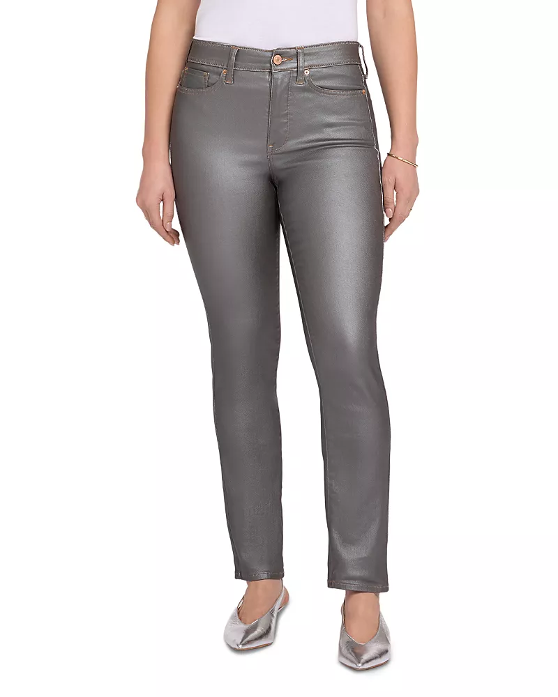 Nydj Sheri High Rise Slim Straight Jeans in Coated Pewter