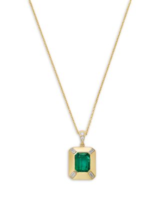 Bloomingdale's Fine Collection Diamond & Emerald Bezel Pendant Necklace in 14K Yellow Gold, 16