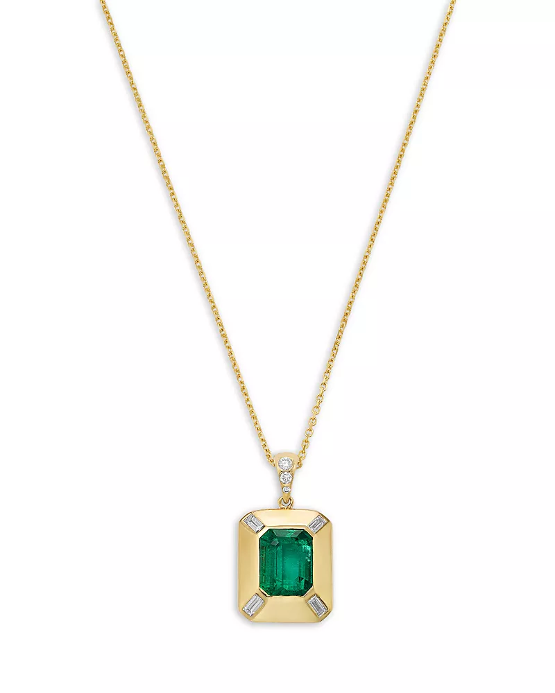 Bloomingdale's Fine Collection Diamond & Emerald Bezel Pendant Necklace in 14K Yellow Gold, 16