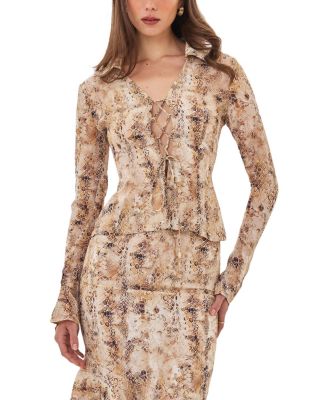  Umara Reptile Print Chiffon Tie-Front Top