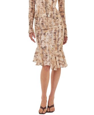  Umarah Reptile Print Asymmetrical Ruffled Skirt