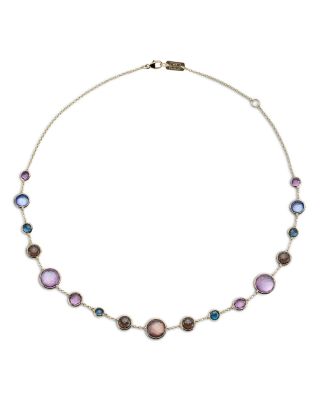 18K Yellow Gold Lollipop Multi Gemstone Mixed Size Statement Necklace, 36"