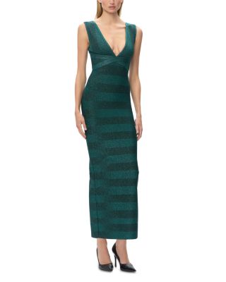 Herve Leger The Metallic Teagan V Neck Dress