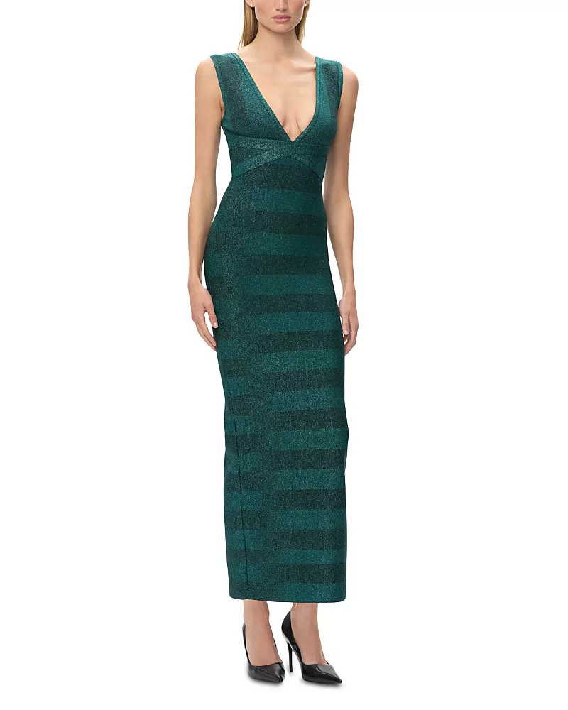 Herve Leger The Metallic Teagan V Neck Dress