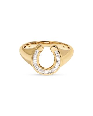 Adina Reyter 14K Yellow Gold Diamond Baguette Horseshoe Signet Ring