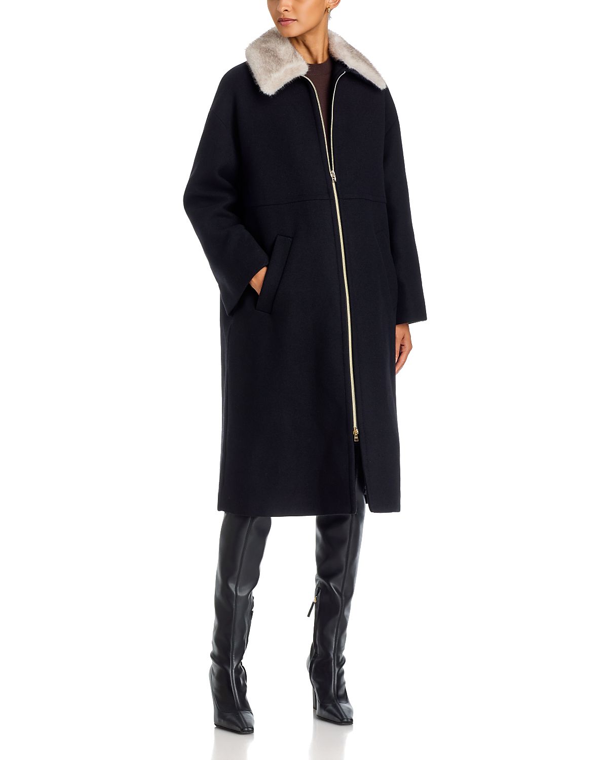 Herno Faux Fur Collar Long Coat