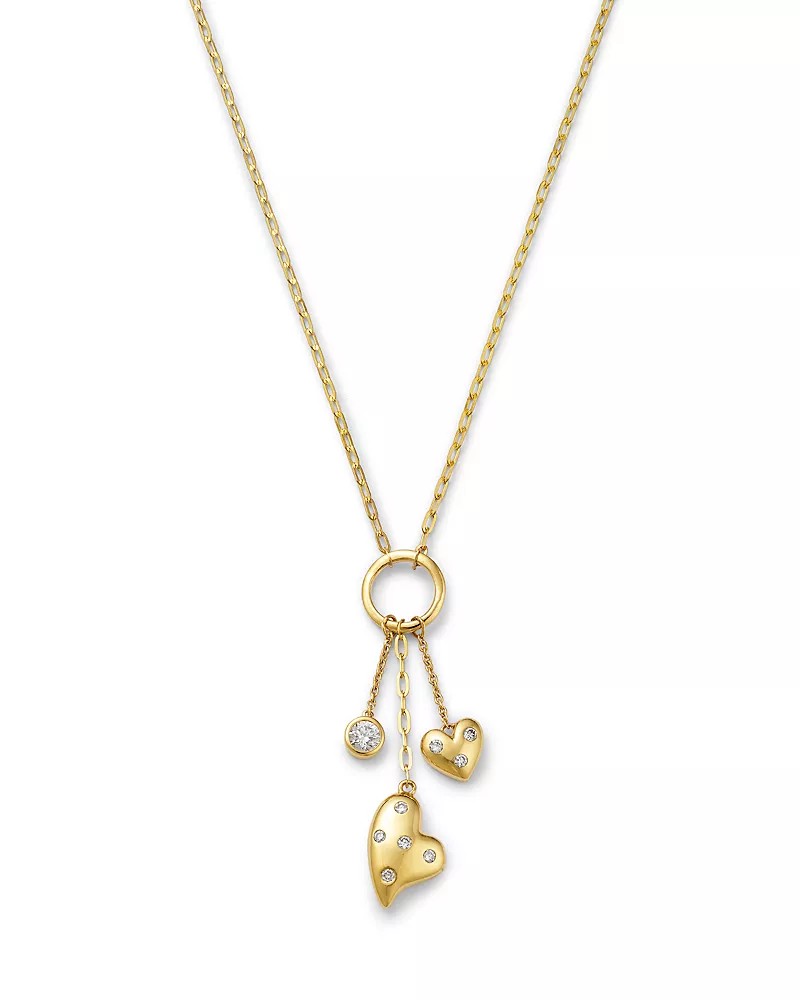 Moon & Meadow 10K Yellow Gold Lab Grown Diamond Heart Multi Charm Pendant Necklace, 0.25 tcw