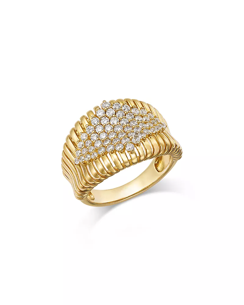 Bloomingdale's Fine Collection Diamond Pave Grooved Statement Ring in 14K Yellow Gold, 1.0 tcw