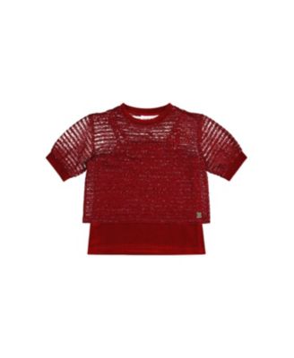  Girls' Fake Layering Jacquard Sparkly Top & Cami - Little Kid, Big Kid