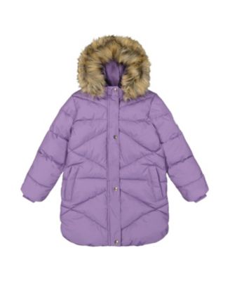 Girls' Long Fleece Lined Diamond Quilted Winter Puffer Coat - Little Kid, Big Kid