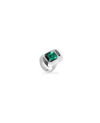  Sterling Silver Plated Ring with Green Crystal