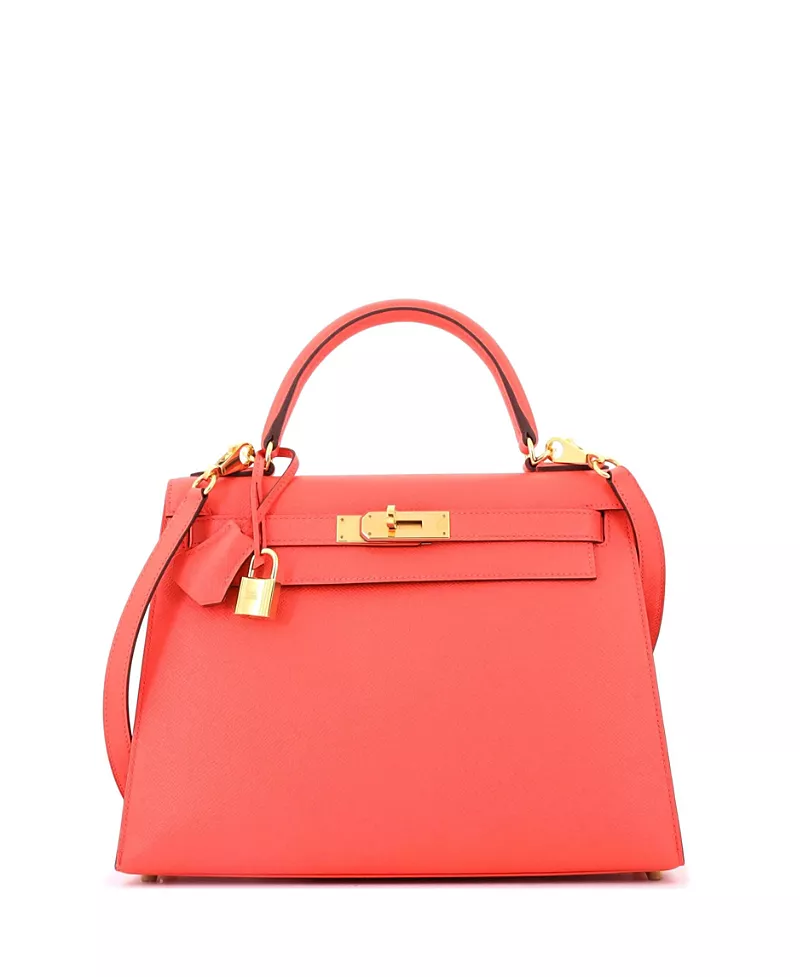 Pre-Owned HERMES Kelly 28 Handbag Red Epsom with Gold Hardware