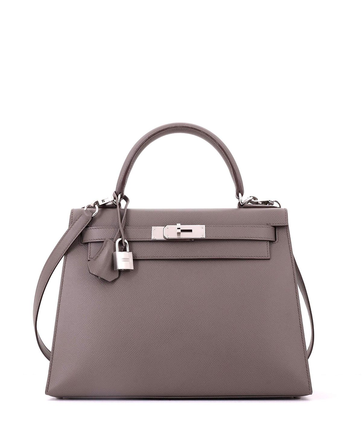Pre-Owned HERMES Kelly 28 Handbag Grey Epsom with Palladium Hardware