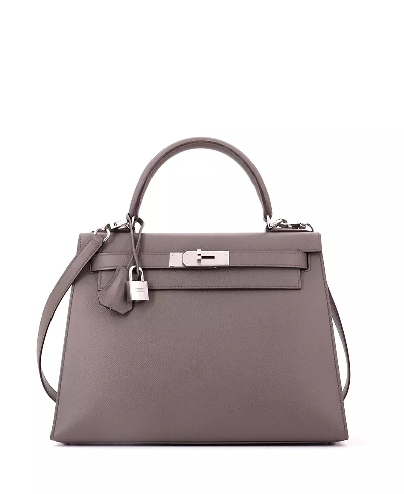 Pre-Owned HERMES Kelly 28 Handbag Grey Epsom with Palladium Hardware