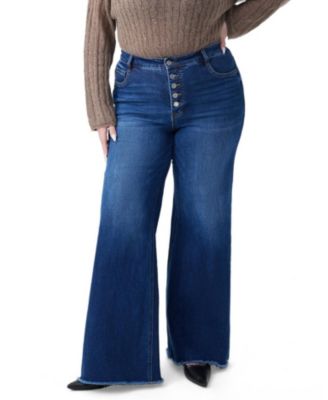  Plus High Rise Wide Leg with Frayed Hem Denim Jeans in Mirror