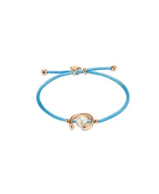  Blue Thread Bracelet with Pearl Shell Findings Plated in Gold