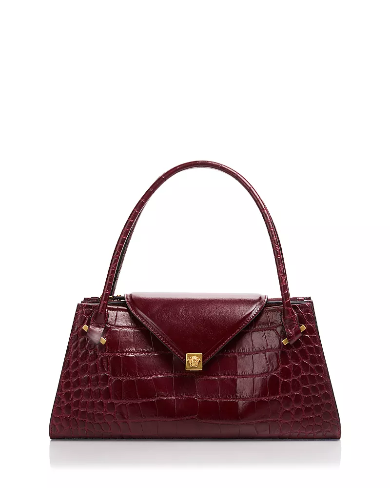 Versace Croc Embossed Leather Convertible Envelope Crossbody