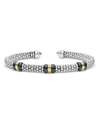 Lagos Sterling Silver & 18K Yellow Gold White Caviar Cuff Bracelet