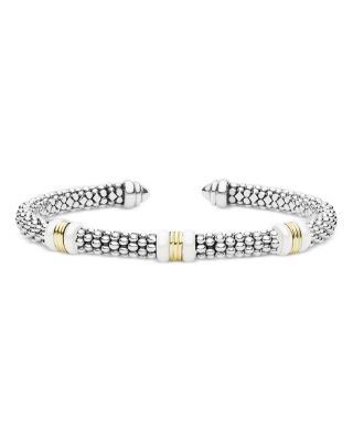 Sterling Silver & 18K Yellow Gold White Caviar Cuff Bracelet