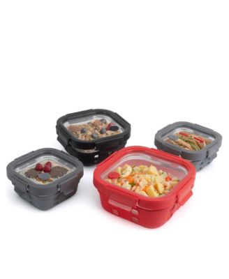  Square Glass Container Set with Lid and Silicone Sleeve, 4-Piece Set