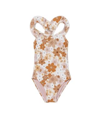 Girls' Nostalgic Bloom Square Neck Ruffle One Piece Swimsuit - Little Kid, Big Kid