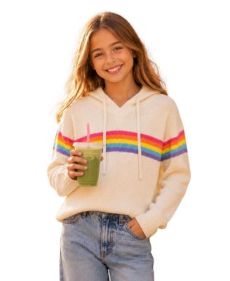 Girls' Rainbow Stripe Hooded Sweater - Big Kid